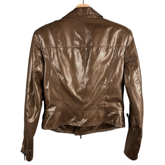Bisou Bisou Women's Size Small Vegan Faux Leather Brown Metallic Moto Jacket - Picture 2 of 9